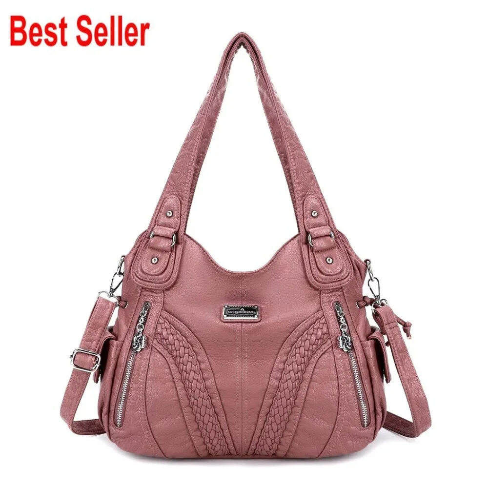 Faux Leather Tote Hobo Crossbody Bag with Multiple Pockets